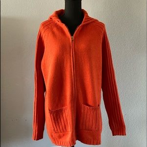 Women’s orange long sleeve hooded cardigan sweater